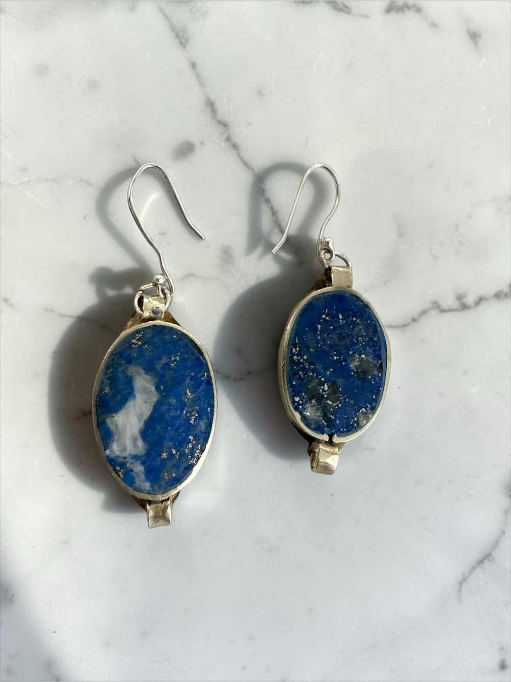Vintage LAPIS LAZULI Sterling Silver Handmade Artisan Earrings